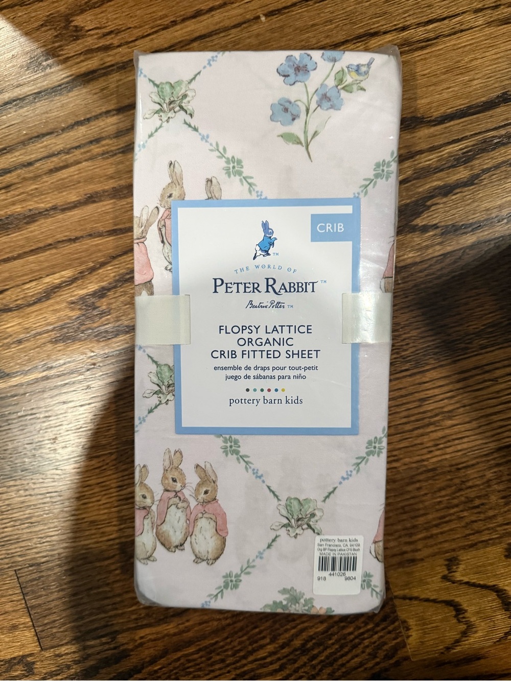 Pottery Barn Kids Beatrix Potter Flopsy Lattice Organic Cotton Crib Fitted Sheet - Picture 3 of 4